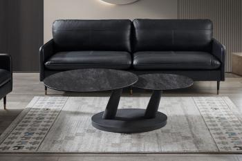 ronde salontafel keramiek donkergrijs draaibaar 80-126 cm