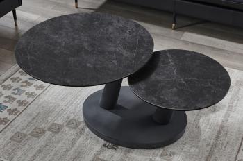 ronde salontafel keramiek donkergrijs draaibaar 80-126 cm