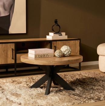 Ronde salontafel mangohout metaal 80 cm