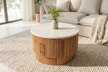 ronde salontafel mangohout met marmer 60 cm