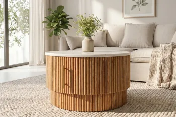 ronde salontafel mangohout met marmer 60 cm