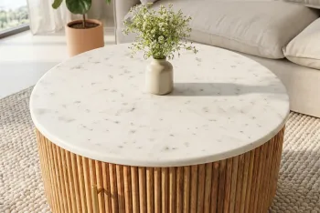 ronde salontafel mangohout met marmer 60 cm