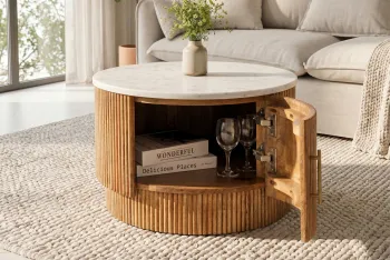 ronde salontafel mangohout met marmer 60 cm