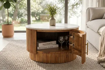 ronde salontafel mangohout met marmer 60 cm