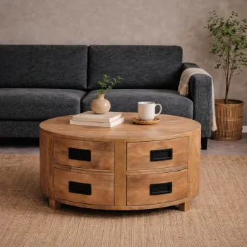 ronde salontafel mangohout 4 laden 80 cm