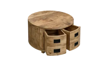 ronde salontafel mangohout 4 laden 80 cm