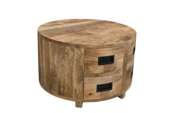 ronde salontafel mangohout 4 laden 80 cm