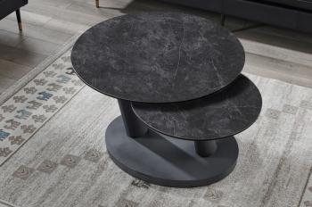 ronde salontafel keramiek donkergrijs draaibaar 80-126 cm