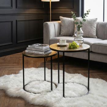 ronde tafel set goud zwarte onderstellen