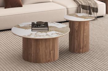 ronde salontafel set keramiek pandora bruin 80 en 45 cm