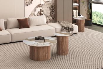 ronde salontafel set keramiek pandora bruin 80 en 45 cm