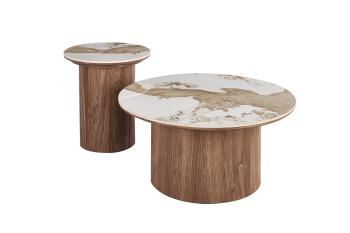ronde salontafel set keramiek pandora bruin 80 en 45 cm