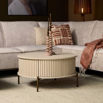 Ronde salontafel zandbeige 80 cm brons onderstel