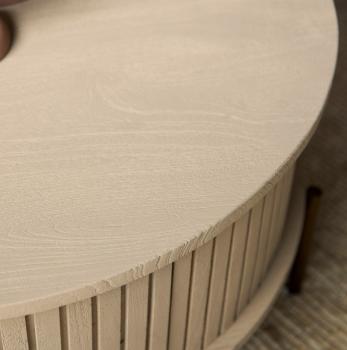Ronde salontafel zandbeige 80 cm brons onderstel