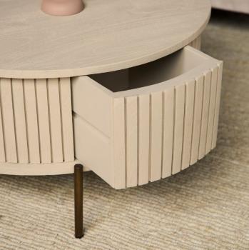 Ronde salontafel zandbeige 80 cm brons onderstel