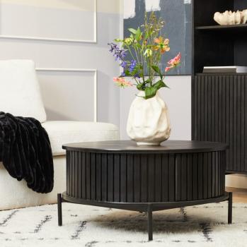 Ronde salontafel zwart mangohout 80 cm