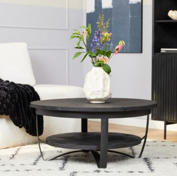 Ronde salontafel zwart mangohout 90cm