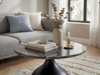 Zwarte salontafel Marmer metaal 60 cm