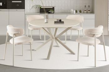 ronde tafel beige keramiek grijs onderstel 120 cm