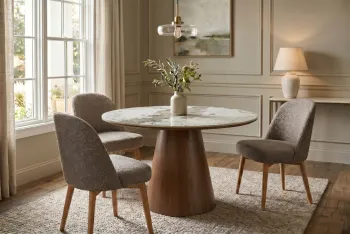 ronde tafel donkerbruin eiken met pandora keramiek tafelblad 120 cm