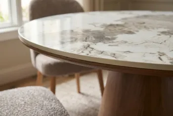 ronde tafel donkerbruin eiken met pandora keramiek tafelblad 120 cm