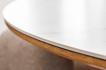 Ronde tafel eiken zuil wit keramiek marmer look 120cm