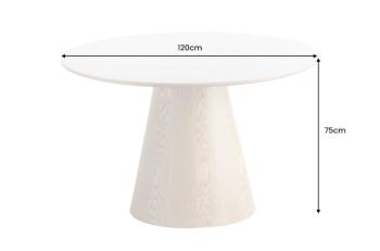 Ronde tafel eiken zuil wit keramiek marmer look 120cm