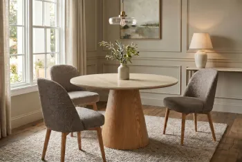 ronde tafel eiken met travertin keramiek tafelblad 120 cm