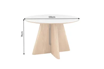ronde tafel eiken met wit marmerlook keramiek 120 cm