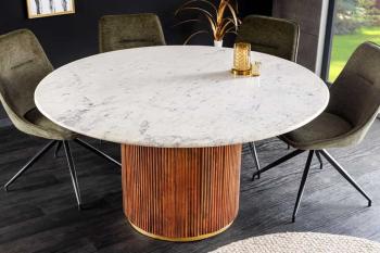 Ronde eettafel wit marmer mangohout 140 cm