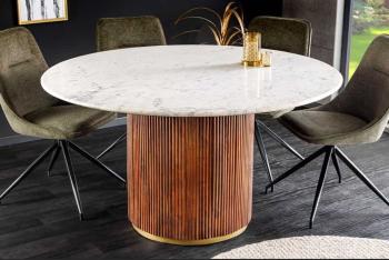 Ronde eettafel wit marmer mangohout 140 cm