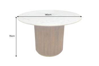 Ronde eettafel wit marmer mangohout 140 cm