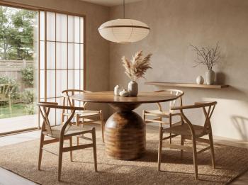 ronde tafel mangohout met bolvormige kolomvoet 120 cm