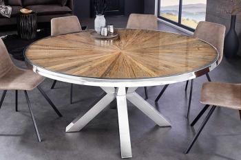 ronde tafel teakhout met glas 120 cm