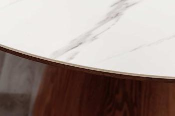 Ronde tafel walnoot zuil wit keramiek marmer look 120cm
