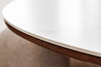 Ronde tafel walnoot zuil wit keramiek marmer look 120cm
