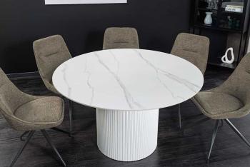 Ronde tafel wit keramiek met kolomvoet 120 cm