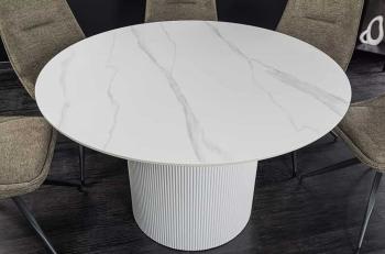 Ronde tafel wit keramiek met kolomvoet 120 cm