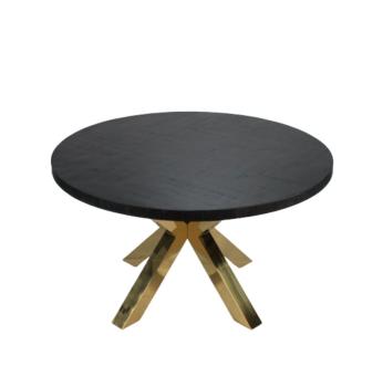 Ronde tafel zwart visgraat poten goud 130 cm