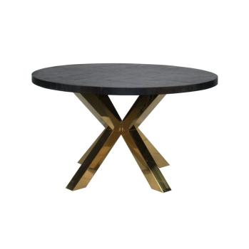 Ronde tafel zwart visgraat poten goud 130 cm