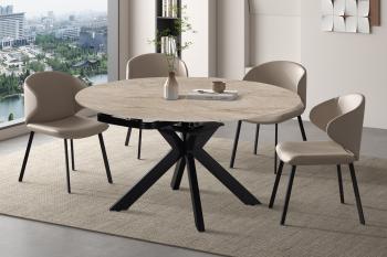 Uitschuifbare ovale eettafel beige glanzend keramiek 140 cm