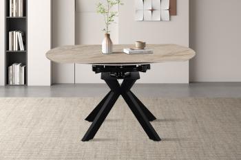 Uitschuifbare ovale eettafel beige glanzend keramiek 140 cm