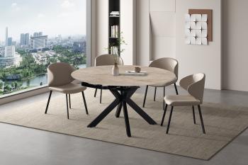Uitschuifbare ovale eettafel beige glanzend keramiek 140 cm