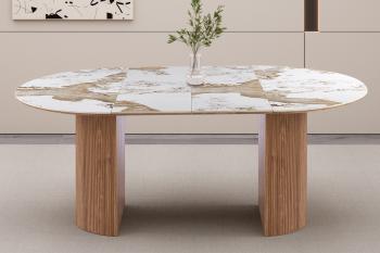 Uitschuifbare Eettafel beige bruin keramiek 160-200 cm