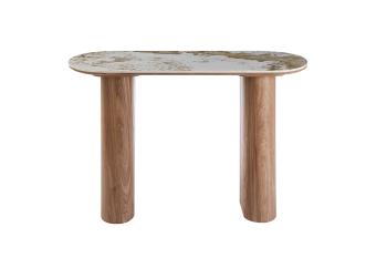 sidetable beige keramiek bruine poten 120 cm