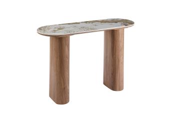 sidetable beige keramiek bruine poten 120 cm