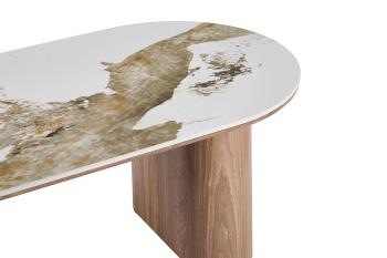 ovale salontafel keramiek beige bruine poten 120 cm
