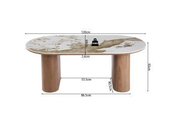 ovale salontafel keramiek beige bruine poten 120 cm