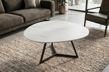 Witte keramiek salontafel 90x40 cm marmerlook