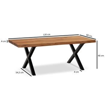 salontafel acaciahout met kruispoten 120 cm